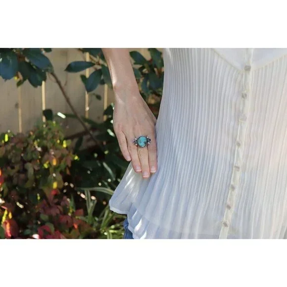 Sterling Silver Turquoise Ring Size 5 3/4 - Picture 8 of 8